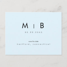 Moderne eisblaue Monogramm-Hochzeit retten das Dat Postkarte