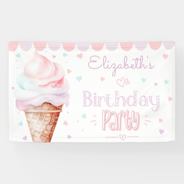 Moderne Eiscreme Geburtstagsparty Banner (Horizontal)