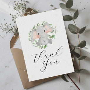 Moderne Elefanten-Babyparty mit grünen Akzenten Dankeskarte