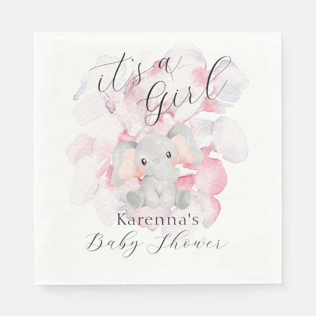 Moderne Elefantenflora Es ist eine Girl Baby Dusch Serviette (Vorderseite)