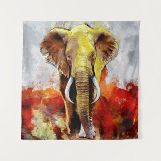 Moderne Elefantenölmalerei Abstrakt Wandteppich