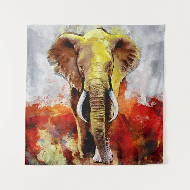 Moderne Elefantenölmalerei Abstrakt Wandteppich (Vorderseite)