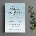 Moderne Eleganblau Save the Date Quinceanera<br><div class="desc">Modernes und elegantes dusty blue ombre Glitzer Drehbuch Save the Date Karte quinceanera mit schwarz modernen Kalligraphie. Stilvolles und einzigartiges Design.</div>