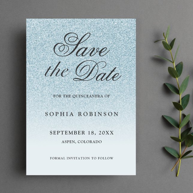 Moderne Eleganblau Save the Date Quinceanera (Von Creator hochgeladen)