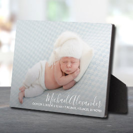 Moderne Elegance Baby Boy Foto Geburtserklärung Fotoplatte