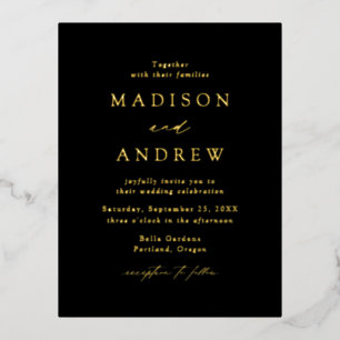 Moderne Elegance Black and Gold Wedding Folie Einladungspostkarte