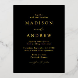Moderne Elegance Black and Gold Wedding Folie Einladungspostkarte