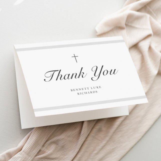 Moderne Elegance Boys or Girls Taufe Dankeskarte (Gender Neutral photo baptism thank you card.)