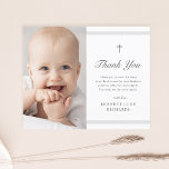 Moderne Elegance Boys or Girls Taufe Vielen Dank Postkarte<br><div class="desc">Die klassische Stripe-Taufkarte ist eine moderne, saubere Postkarte mit weichen grauen Streifen und einem Kreuz mit Foto an der Vorderseite. Der Rücken ist eine Postkarte, die verschickt werden kann. Graue, anpassbare Art erlaubt Ihnen, alle Informationen auf der Karte nach Ihren Wünschen zu ändern. Ideal für kleine Jungen oder Mädchen Taufe....</div>