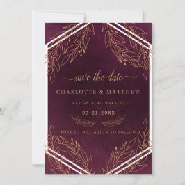 Moderne Elegance Burgund und Gold Save The Date