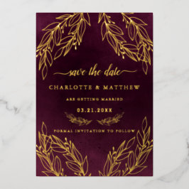 Moderne Elegance Burgundy Save the Date Folieneinladung