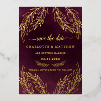 Moderne Elegance Burgundy Save the Date Folieneinladung
