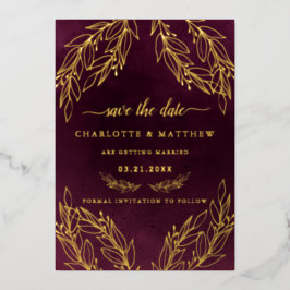 Moderne Elegance Burgundy Save the Date Folieneinladung