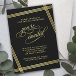 Moderne Elegance Geburtstagsparty Einladung<br><div class="desc">Diese einladende und elegante Einladung mit zeitgenössischem Flair sorgt für goldfarbene Linien, die den Text auf schwarzem Hintergrund abbilden. Der "You're geladene" Text in hübschen Skript-Schnörkeln wird vorsätzlich vorgestellt, um Ihren geladenen Gästen ein besonderes Gefühl zu geben. Bearbeiten Sie die Party-Details mit Ihren Angaben. Hier als 50. Geburtstagsfeier präsentiert, können...</div>