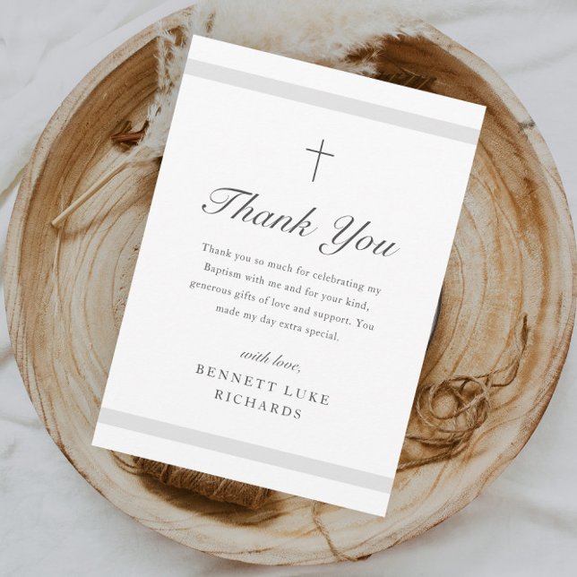Moderne Elegance Gender Neutrale Taufe Dankeskarte (Modern gender neutral religious baptism thank you card.)