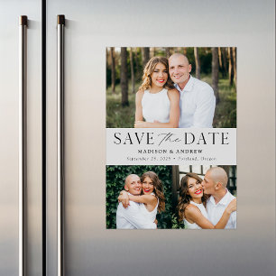 Moderne Elegance Grau Drei Foto Save the Date Magneteinladung