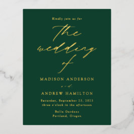 Moderne Elegance Green and Gold Wedding Folie Einladungspostkarte