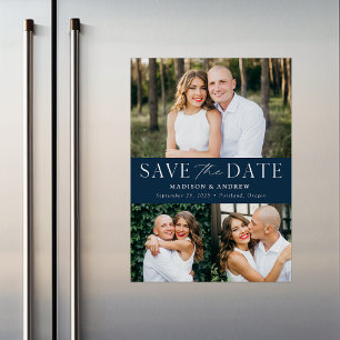 Moderne Elegance Marine Drei Fotos Save the Date Magneteinladung