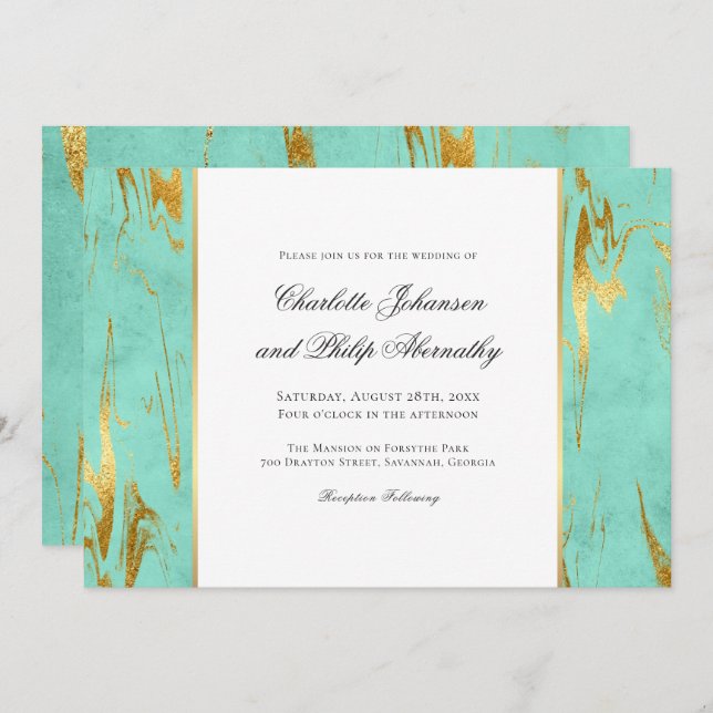 Moderne Elegance Mint and Gold Wedding Einladung (Vorne/Hinten)