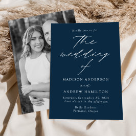 Moderne Elegance Navy Foto Hochzeit Einladung