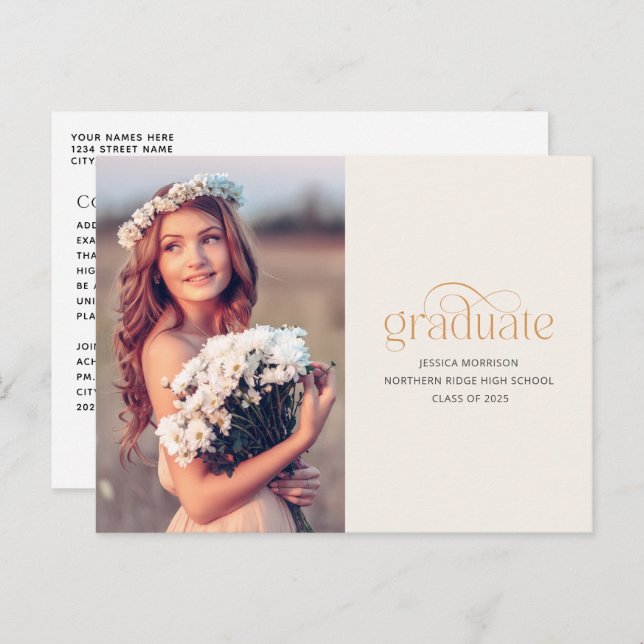Moderne Elegance One Foto 2025 Graduation Party Postkarte (Vorne/Hinten)