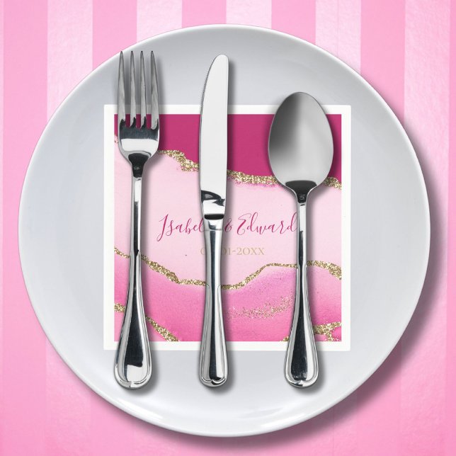 Moderne Elegance Pink & Gold Agate Hochzeit Serviette (Von Creator hochgeladen)