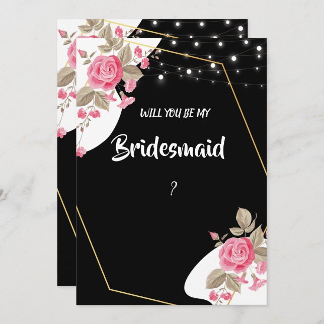 Moderne Elegance Rosa Blumenzange Bridesmaid Einladung (Vorne/Hinten)