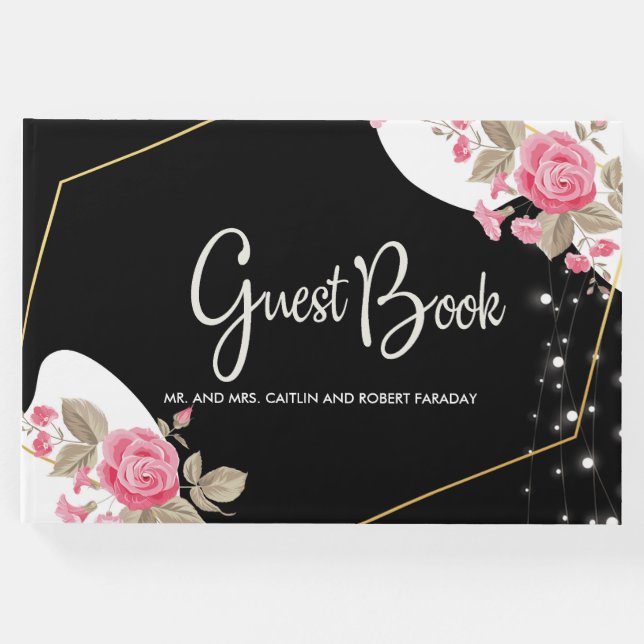 Moderne Elegance Rosa Blumenzange Gästebuch (Vorderseite)