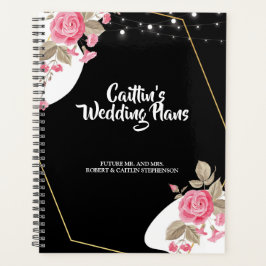 Moderne Elegance Rosa Blumenzange Hochzeitsplaner Planer