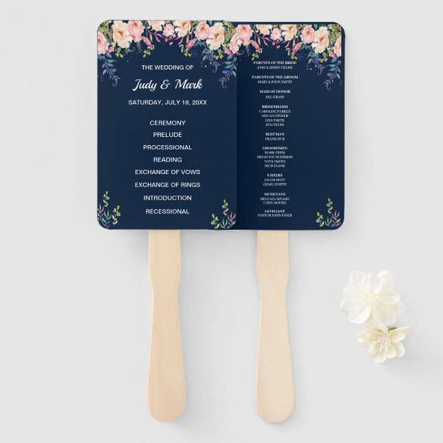 Moderne Elegance Rosa Floral Botanisches Programm  Fächer (Vorne und Hinten)