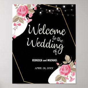 Moderne Elegance Rosa florale Saitenlicht Hochzeit Poster