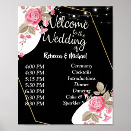 Moderne Elegance Rosa florale Zeichenkette Reihenf Poster