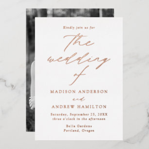 Moderne Elegance Rose Gold Foto Hochzeit Folieneinladung