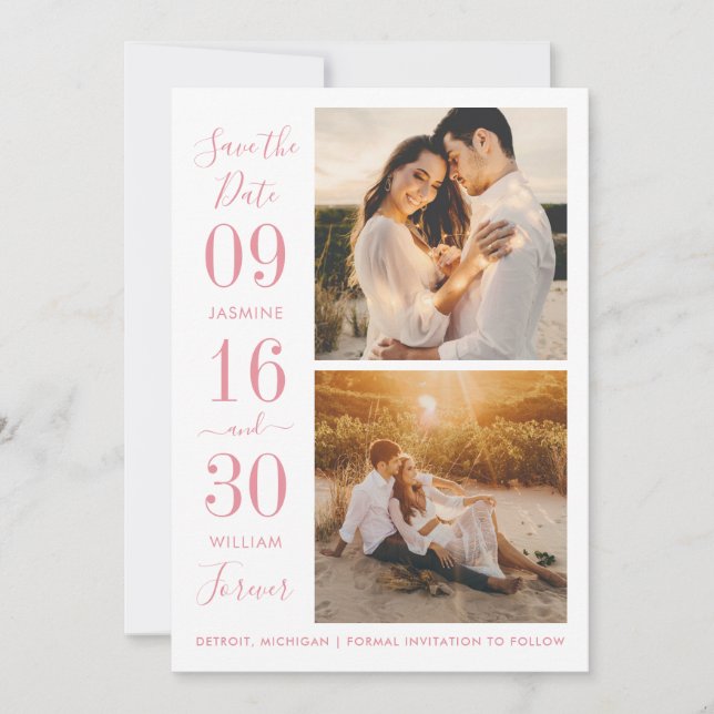 Moderne Elegance Rose Rosa Hochzeitssemble Foto Save The Date (Vorderseite)