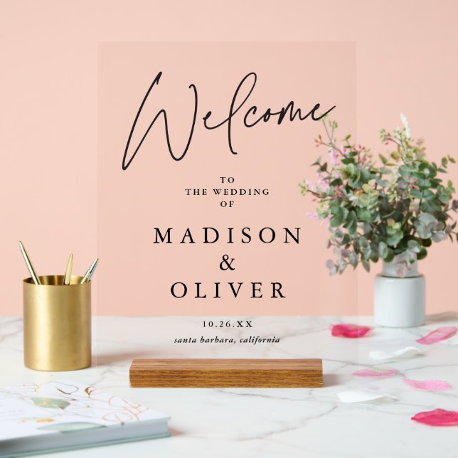 Moderne Elegance Wedding Welcome Sign Acrylschild (Hochzeit)