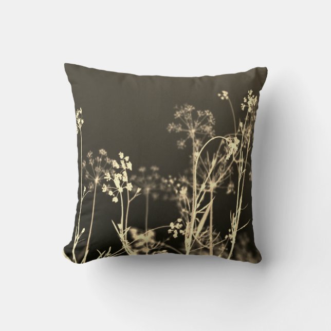 Moderne Elegant Abstrakt Beige Brown Floral Kissen (Vorderseite)