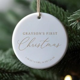 Moderne Elegant Baby Birth Stats Erste Weihnachten Keramik Ornament