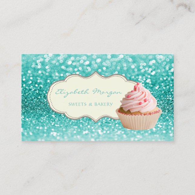 Moderne Elegant Beruflich,Glittery Bokeh,Cupcake Visitenkarte (Vorderseite)