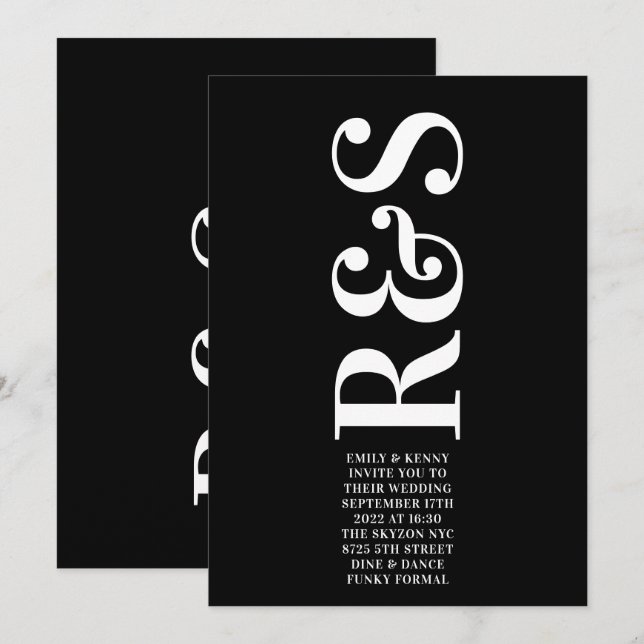 Moderne Elegant Big Monogram Bold einfache Hochzei Einladung (Vorne/Hinten)