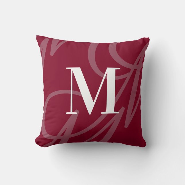 Moderne Elegant Big Monogram Burgundy Red Kissen (Vorderseite)