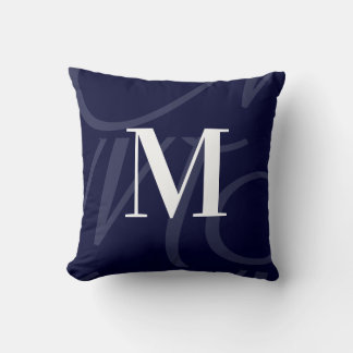Moderne Elegant Big Monogram Dark Navy Blue Kissen