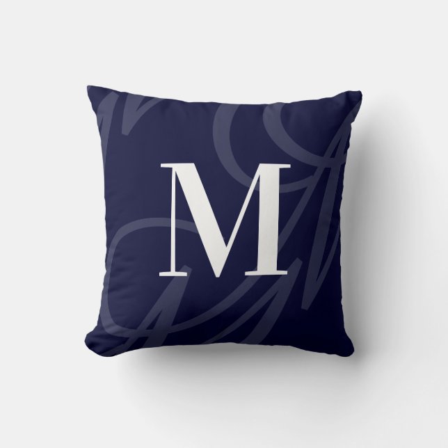 Moderne Elegant Big Monogram Dark Navy Blue Kissen (Vorderseite)