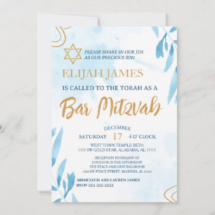 Moderne Elegant Blue Gold Star von David Bar Mitzv Einladung