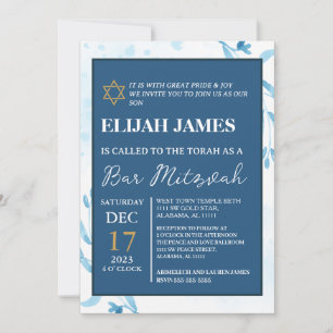 Moderne Elegant Blue Gold Star von David Bar Mitzv Einladung