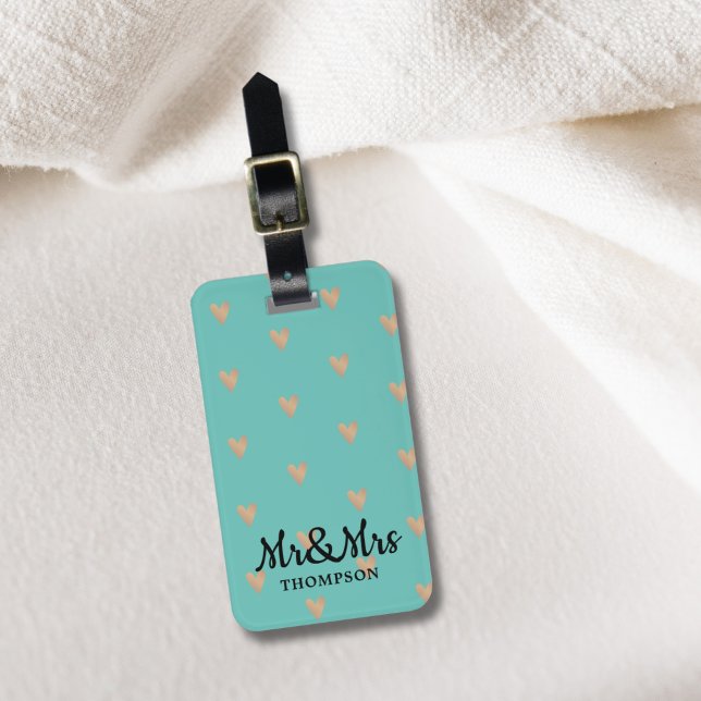 Moderne Elegant Blue Imitate Gold Herzens Mr. & Mr Gepäckanhänger (Von Creator hochgeladen)