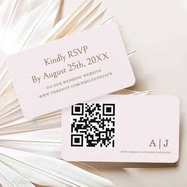 Moderne Elegant Boho Champagne Wedding RSVP qr Cod Begleitkarte (Von Creator hochgeladen)