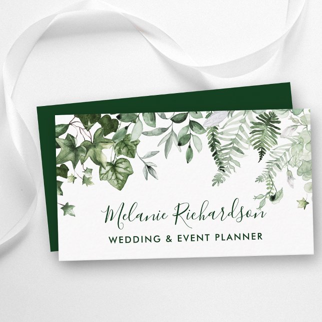 Moderne Elegant Botanisch Ivy Sage Ferns Green Visitenkarte (Customize to change text style or to change color of back of card.)