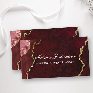 Moderne Elegant Burgundy Gold Marble Agate Geode Visitenkarte