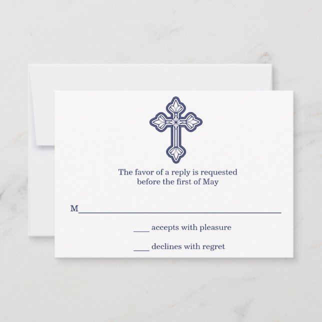 Moderne Elegant Cross First Communion RSVP Card (Vorderseite)