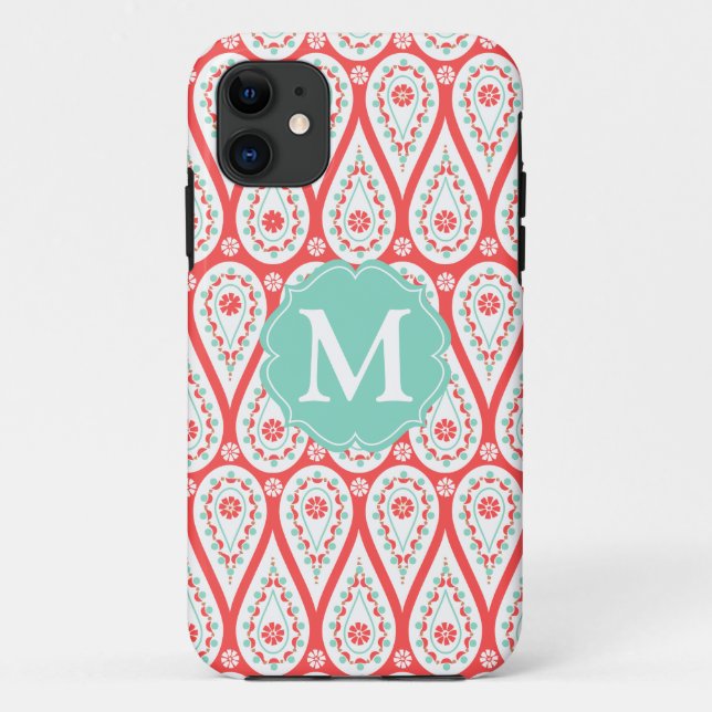 Moderne Elegant Damask Coral Paisley Personalisier Case-Mate iPhone Hülle (Rückseite)